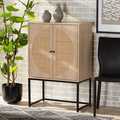 Baxton Studio Ardon Bohemian Light Brown Finished Wood and Black Metal 2-Door Storage Cabinet with Natural Rattan 196-12077-ZORO